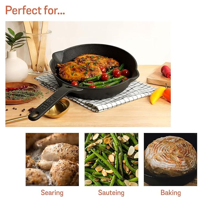 Meyer Pre-Seasoned Cast Iron Frypan Cast Iron Skillet |Induction Frying Pan 20cm|1.61L Black