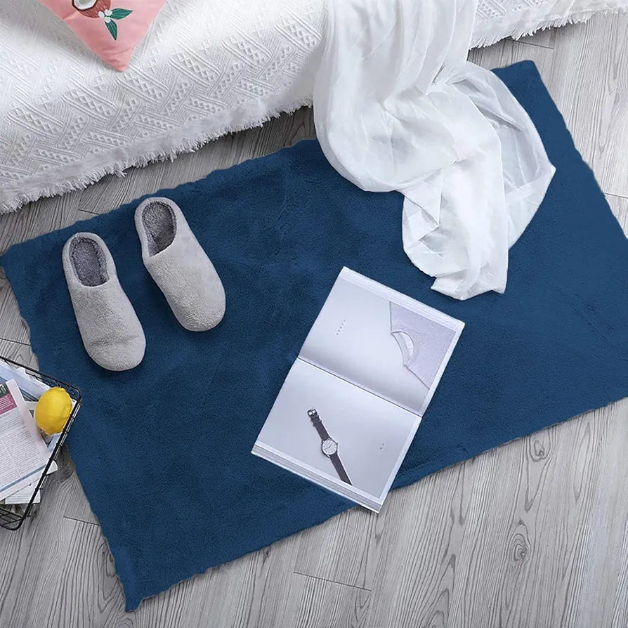 Luxe Home International Ruffle Bath Mat Rabbit Fur 1000 GSM Bathroom Door Rectangular Foot Mats 45X75 Cm Colour Teal