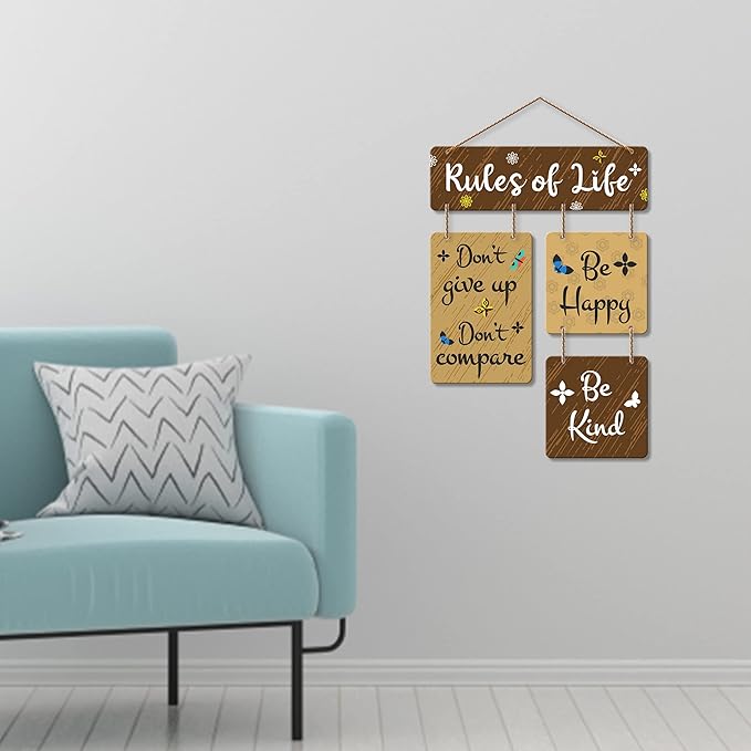 Artvibes Rules of Life Decorative Wall Art Wooden Wall Hanger for Living Room
