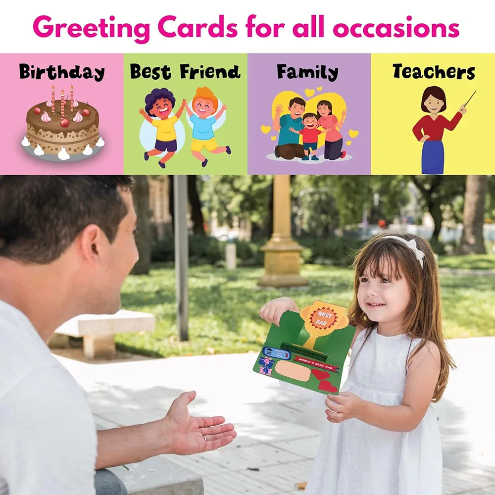 SparkLPlay Greeting Card Making Kit for Kids Ages 4 to 12 | Set of 10 DIY Pop-Up Cards | Art & Craft Kit | Scissor Skills Activity Book | Gift for Girls & Boys | Cards for Friends & Family
