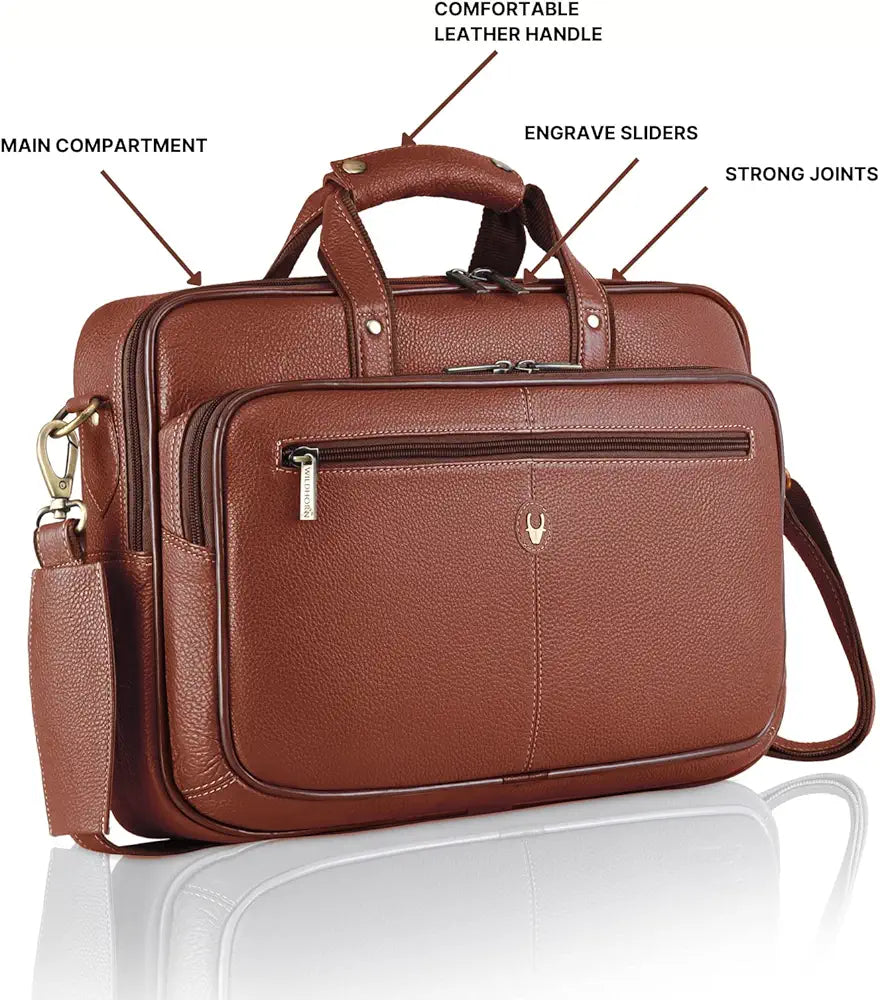 WildHorn Leather 15 inch Laptop Bag for Men I Padded Laptop Compartment I Carry Handles with Adjustable Strap