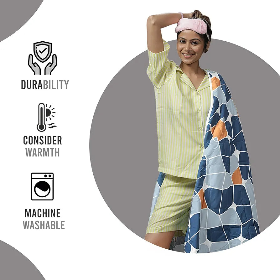 Divine Casa Microfiber 150 GSM Reversible Double Bed Comforter Ultra Soft & Lightweight Blanket Colour Blue-Grey and Orange