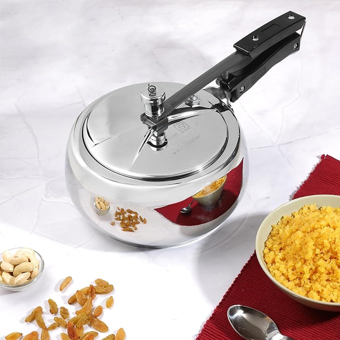 Vinod Europa Stainless Steel Inner Lid Pressure Cooker - 2 Litre | Handi Shape | Sandwich Bottom Cooker