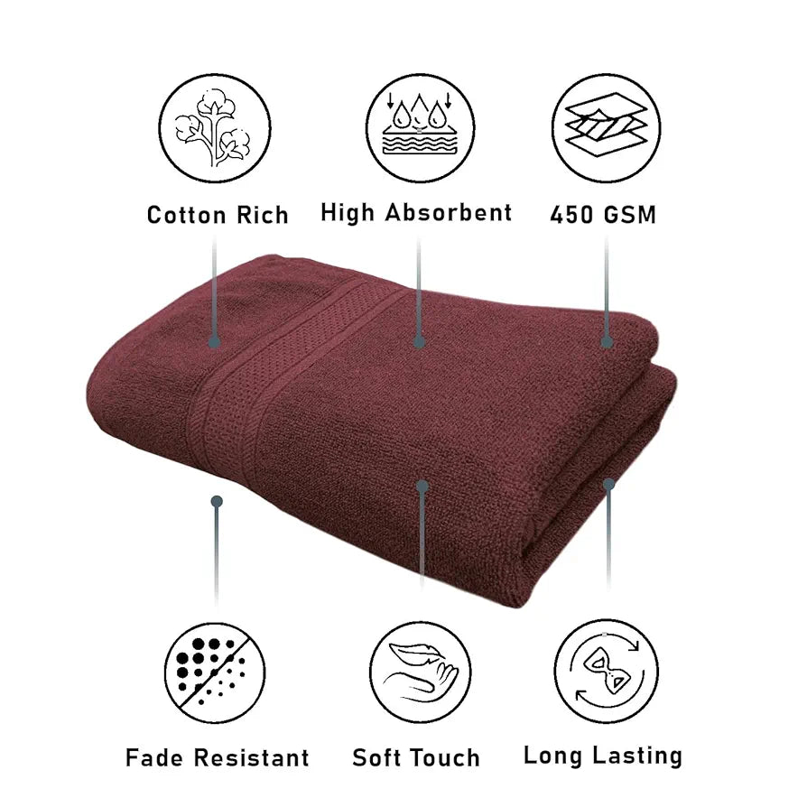 Luxe Home Cotton Bath Towel 450 GSM Quick Dry Large Size Bathroom Towels Colour Wine