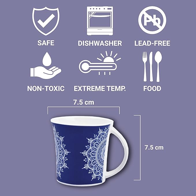 Femora Ceramic Eternal Circle Tea Cups, Coffee Mugs, Set of 6 Each - 100 gms (Pack of 6)