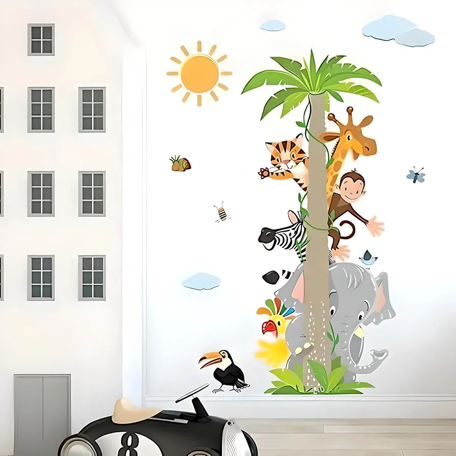 Jaamso Royals Coconut Tree With Jungle Animal Pvc Vinyl Wall Sticker Coconut Tree Animals