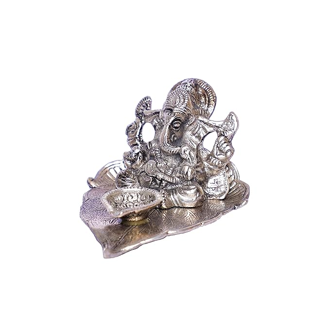 Kridaykraft Metal Silver Polish Ganpati on Leaf for Home Decor and Gift Purpose Ganesha Colour Gold