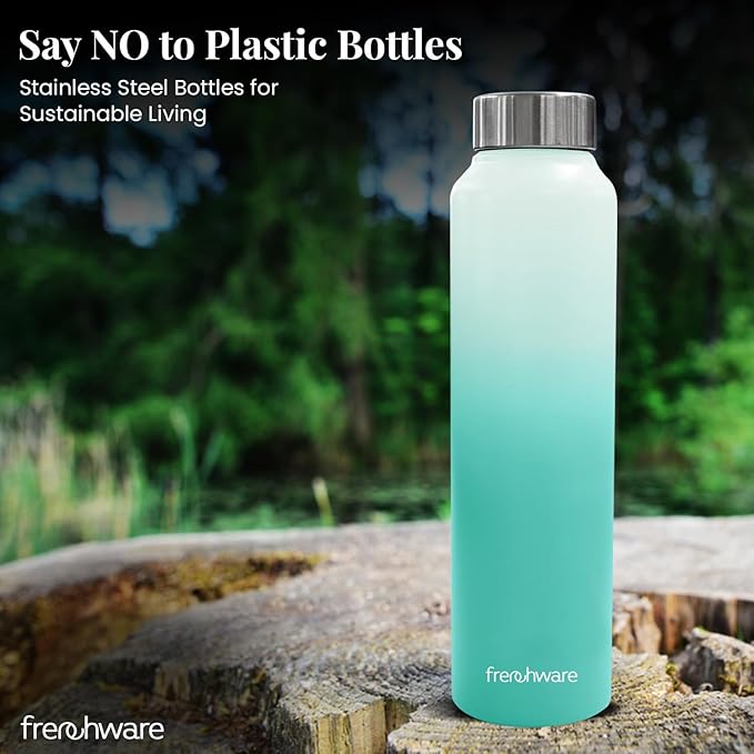 Frenchware Water Bottle 1 Litre, Stainless Steel, Premium SS 304, Green & Pearl | Easy-to-Clean