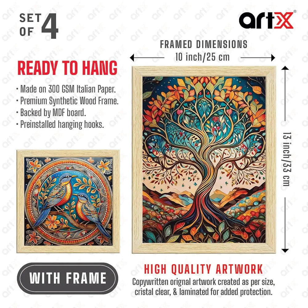 ArtX Paper Madhubani Madhubani-SO4-01 Multicolor Set of 4