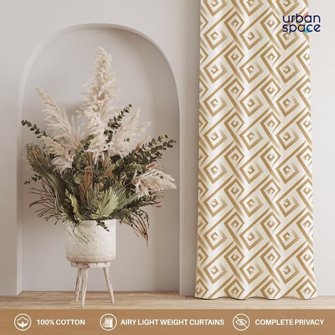 Urban Space Cotton Curtains for Door Pack of 2 Curtain with Eyelets and Tieback (Clour Basics Beige)
