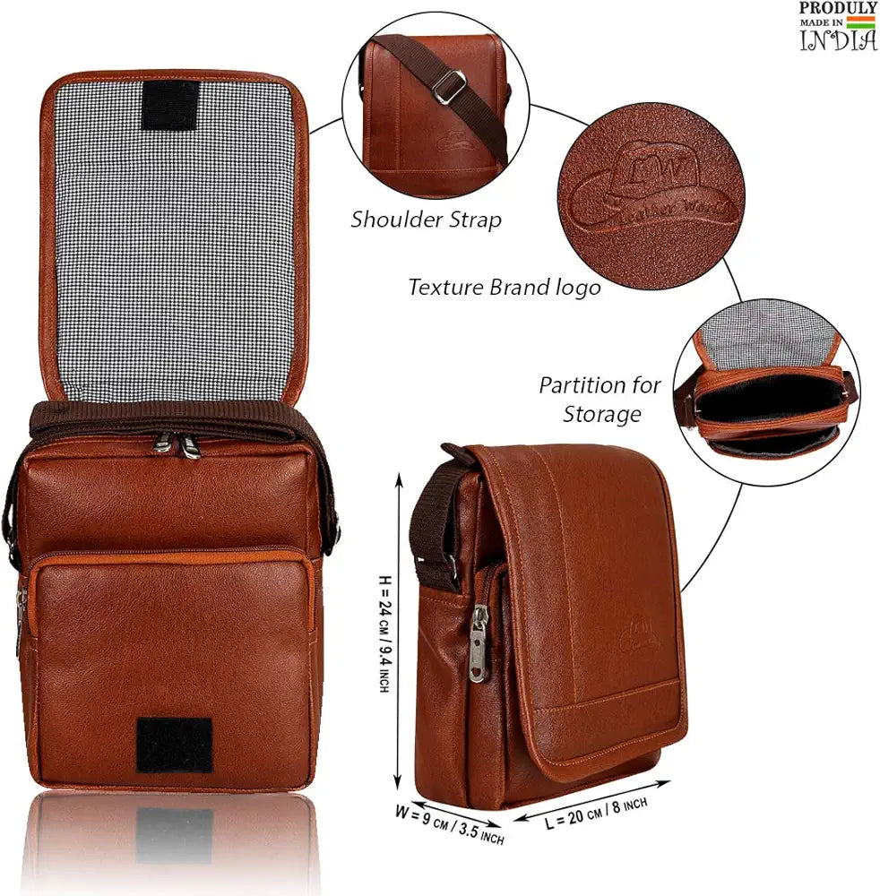 Leather World Sling Bag for Men PU Leather Messenger Cross Body Travel Office One Side Chest Shoulder Bag for Men & Women