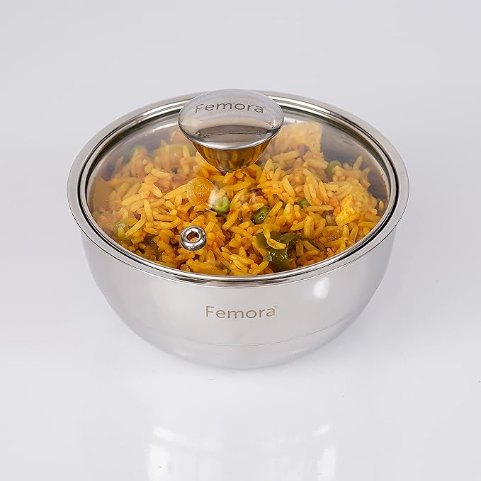 Femora Stainless Steel Double Wall Insulated Curry Server Curry Bowls | 1500 Ml | Set of 3