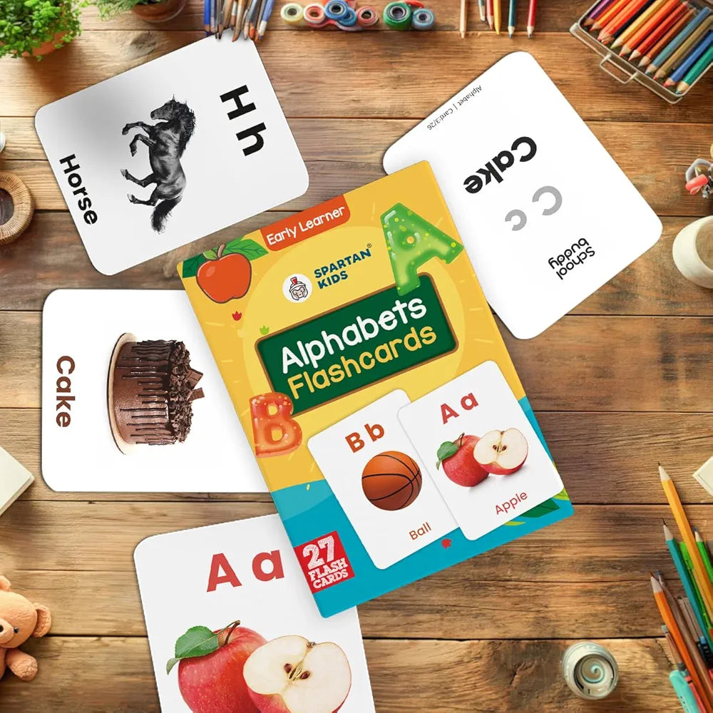 SPARTAN KIDS Alphabets Flash Cards for Kids | 27 Early Learning Flash Cards Easy & Fun Way of Learning 1 Year to 6 Years Babies, for Language_Skills