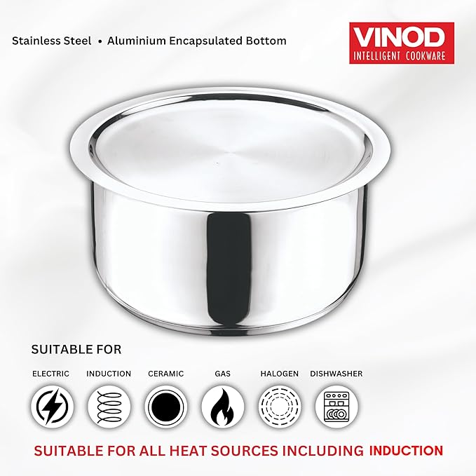 Vinod Stainless Steel 304 Grade Tope | Patila | Topiya With Lid - Diameter 20 Cm | Capacity 3 Litres