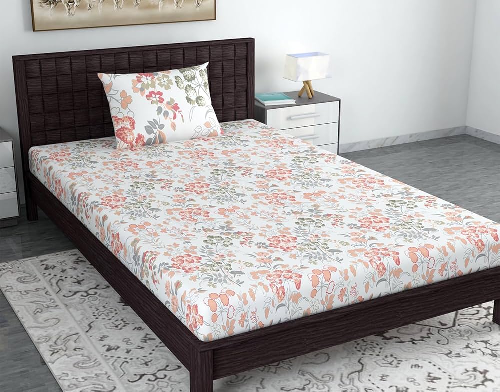 Divine Casa 144 TC 100% Cotton Bedsheet for Single Bed with 1 Pillow Cover Colour Coral Pink