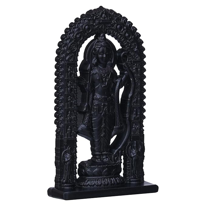 Ecraftindia Black Metal Handcrafted Shri Ram Statue Holding Bow & Arrow Decorative God Idol | Ayodhya Ram Lalla Idol
