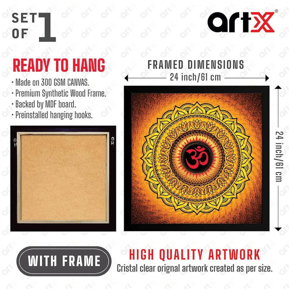 ArtX Oranage OM Mandala Big Canvas Painting With Frame