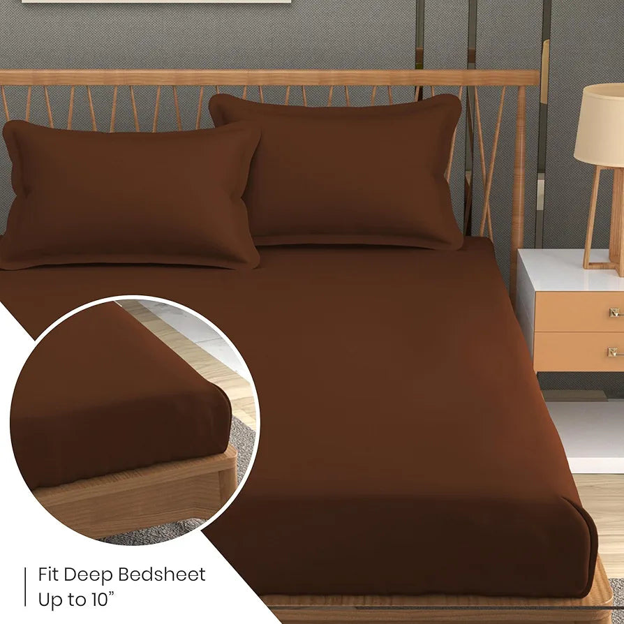 Fresh From Loom Double Bedsheet King Size Rotary Printed Wrinkle Free with 2 Pillow Covers 240 TC Copper