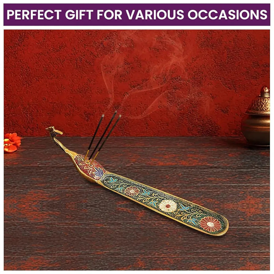 DecorTwist® Brass Incense Stick Holder  | Peacock Design Agarbatti Stand for Diwali Pooja Incense Burner Dhoop Stick Holder for Home, Office,Temple 1 Piece