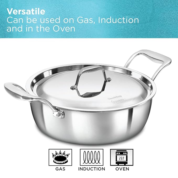 Hawkins 3 Litres Pro Triply Stainless Steel Cook N Serve Bowl With Steel Lid | Silver