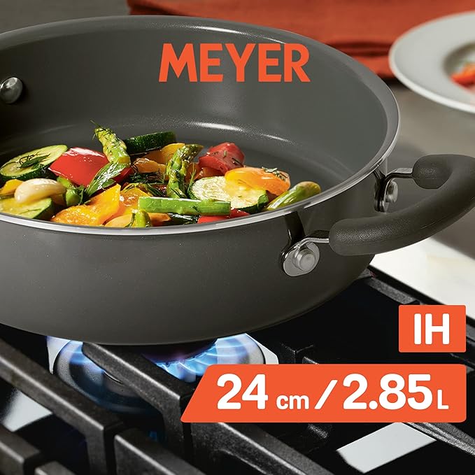 Meyer Anzen Healthy Ceramic Coated Sauteuse with Glass Lid Cookware 24 cm Grey