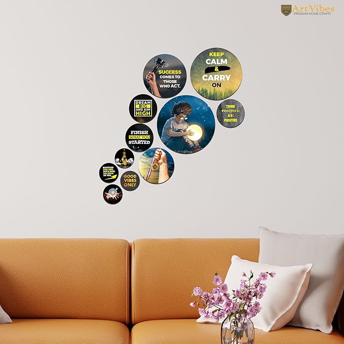 Artvibes Decorative Wooden Wall Hanging Decoration Item for Home | Quotes Decor Item | Pack of 11 Pieces