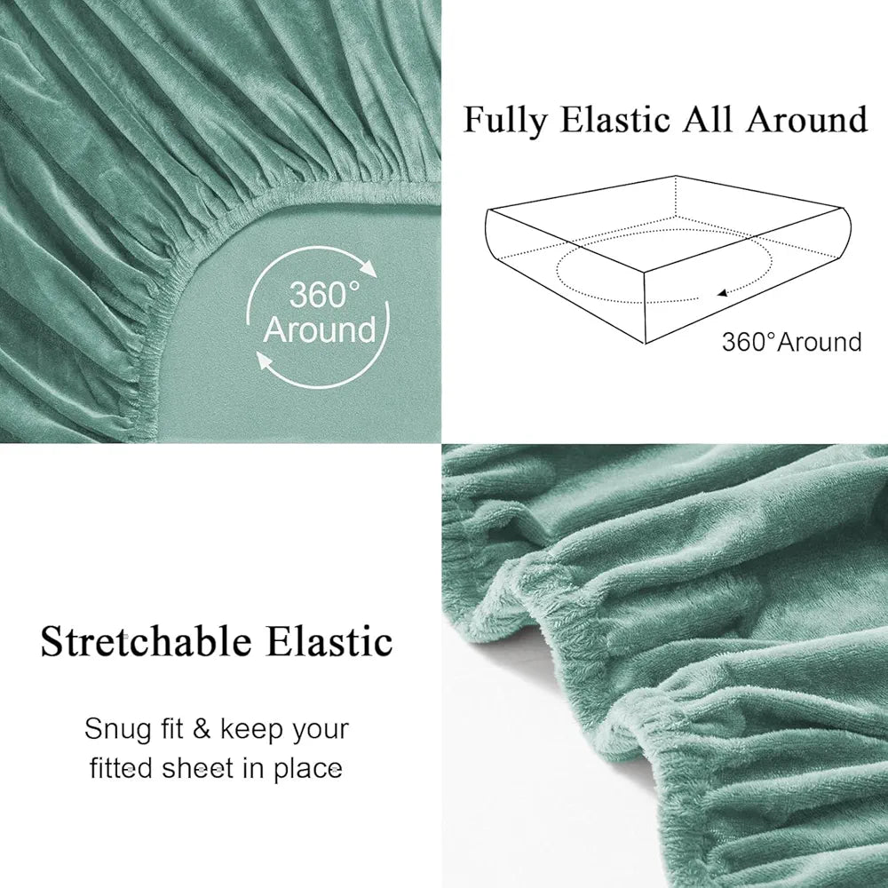 Cloth Fusion 200 TC Warm Winter Elastic Fitted Bedsheet for Double Bed King Size with 2 Pillow Covers Green