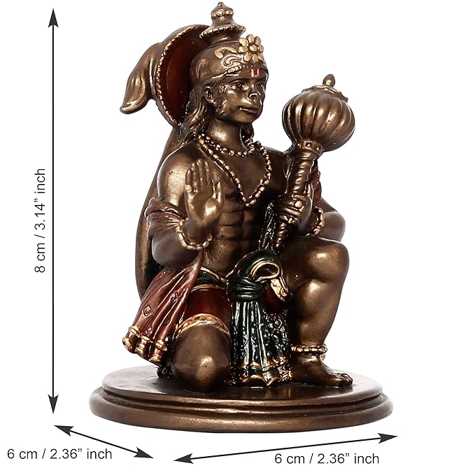 Ecraftindia Brown and Copper Polyresin Blessing Lord Hanuman Idol With Mace | Auspicious Religious God Idol