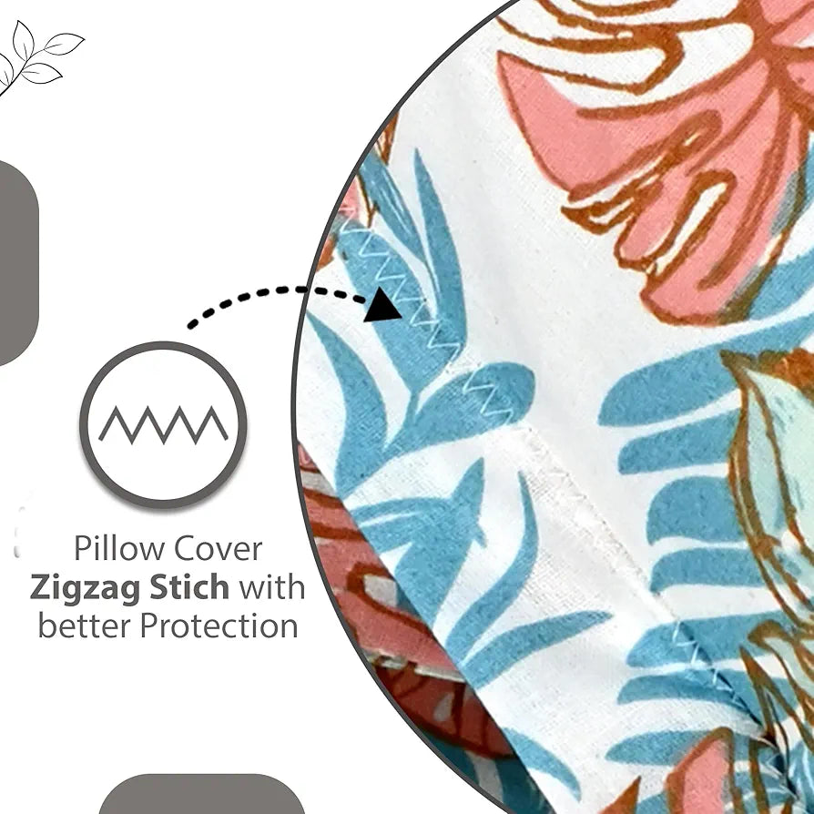 Divine Casa 144 TC Pure Cotton Double Bed Bedsheet with 2 Pillow Covers Floral Breeze Colour Coral Aqua