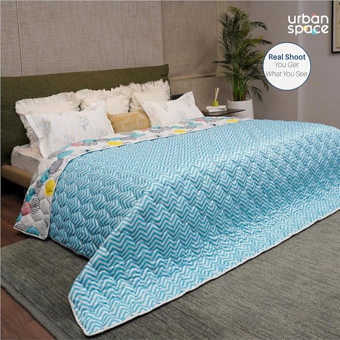 Urban Space Ultra Soft Quilted Winter Comforters for Single Bed Printed AC Blanket Colour Turkey Blue