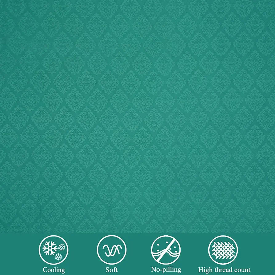 Fresh From Loom Single Bedsheet Microfiber Bed Sheet Set Printed with 1 Pillow Covers 144 TC Green Damas