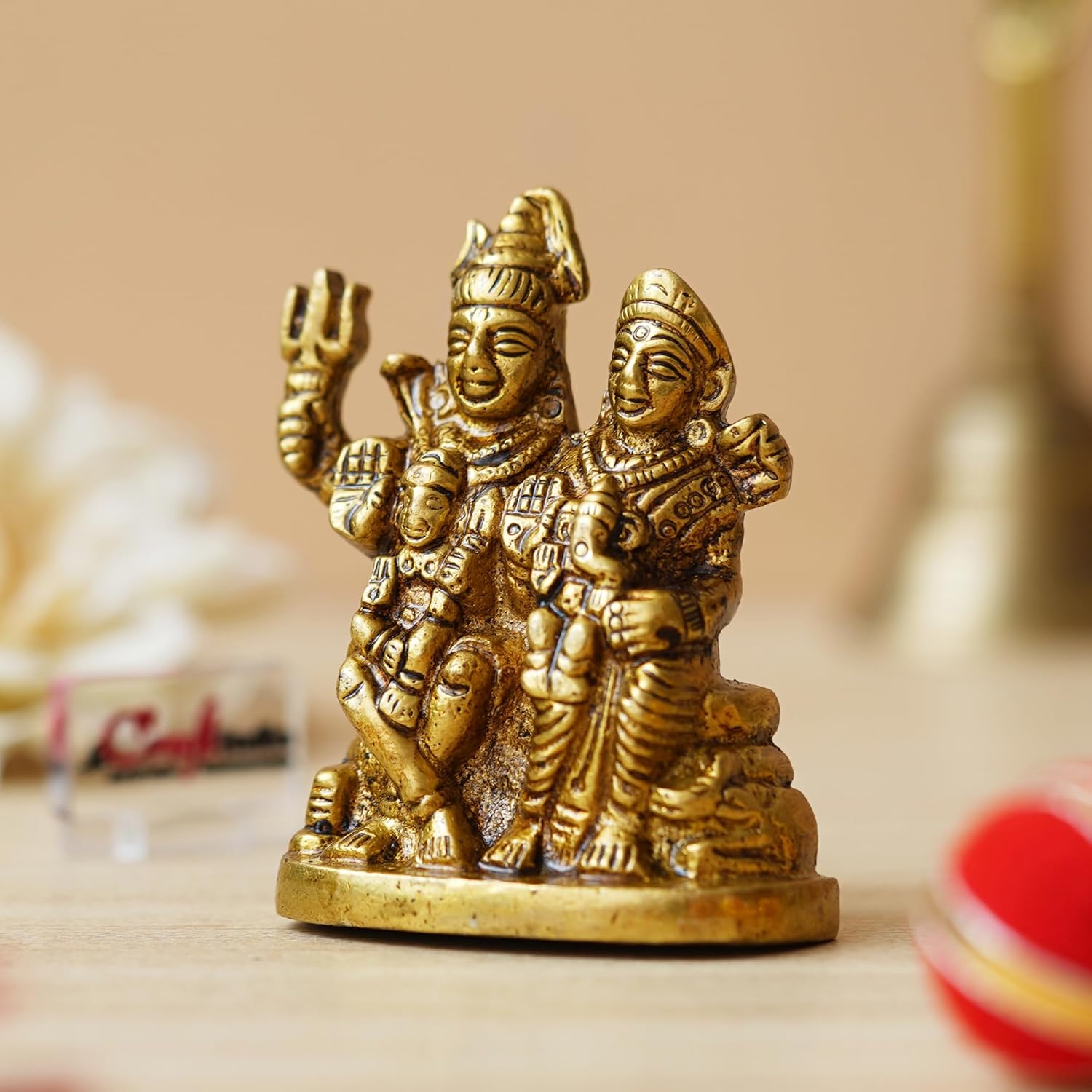Ecraftindia Golden Brass Shiv Parivar Murti Idol | Lord Shiva, Parvati, Ganesha, Kartikeya Statue for Home Temple