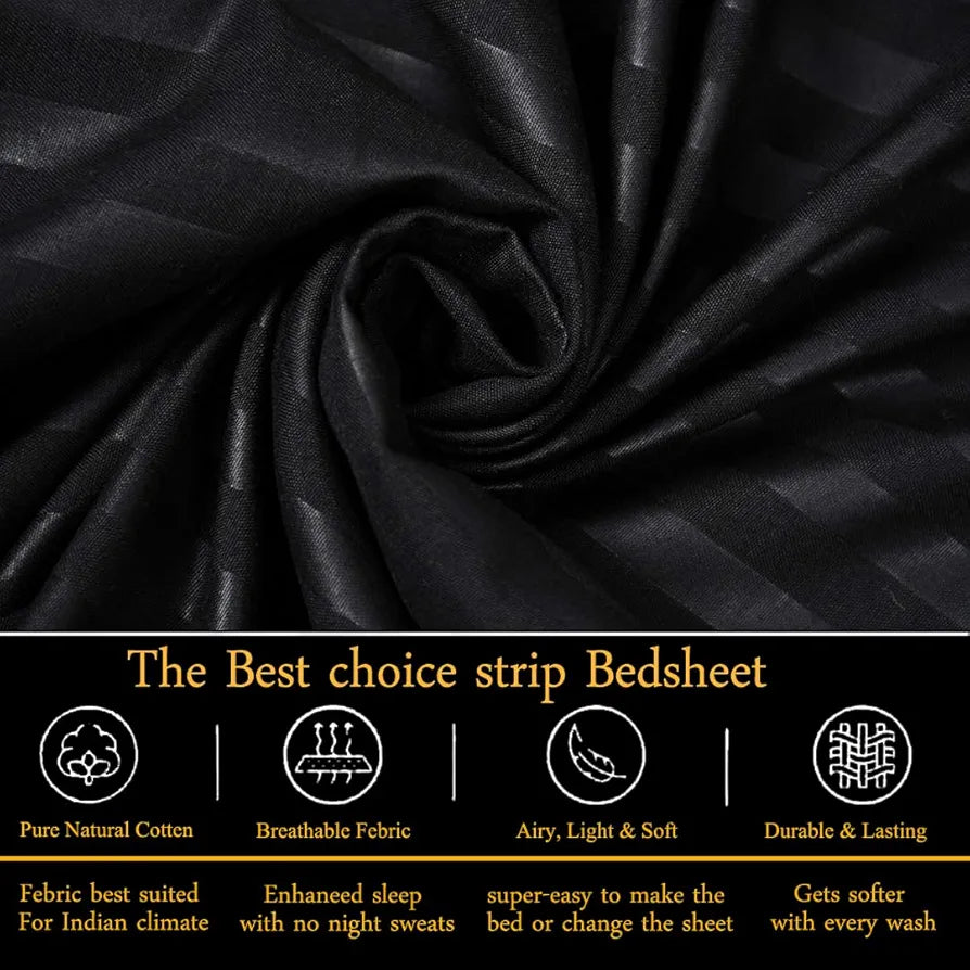 Fresh From Loom Breathable Single Size Flat Bedsheets Hotel & Home Plain Bedsheet Set with 1 Pillow Covers Black Tc 144