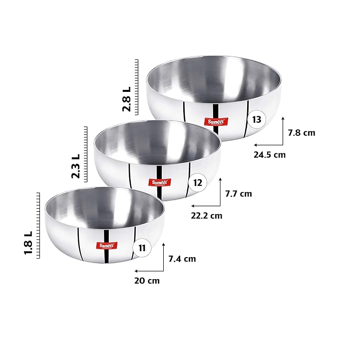 Sumeet 3mm Induction Bottom Aluminium Tasra Set of 3Pcs (1.8Ltr 2.3Ltr 2.8Ltr)
