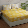Huesland by Ahmedabad Cotton 144 TC Bedsheet for King Size Bed with 2 Pillow Covers | Yellow & White