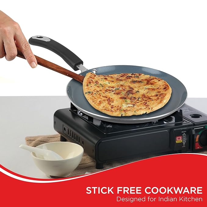 Vinod Zest Ceramica Dosa Tawa - 28 cm | Natural Stick Free Roti Tawa | Stylish Handle | Toxin Free | Induction and Gas Base