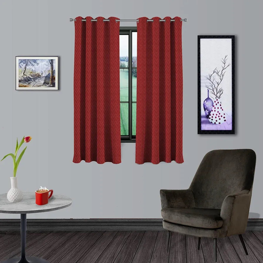 Divine Casa 5 Feet Zig Zag Design Window Curtains Colour Maroon Lightweight Polyester Panels with Metal Grommets Modern Home Decor (Pack of 2)