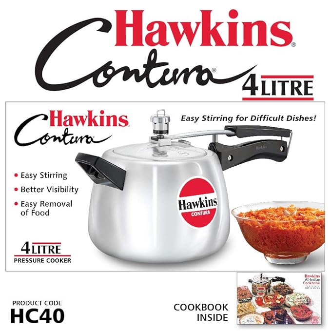 Hawkins Contura 4 Litre Aluminium Inner Lid Pressure Cooker Handi Cooker Silver
