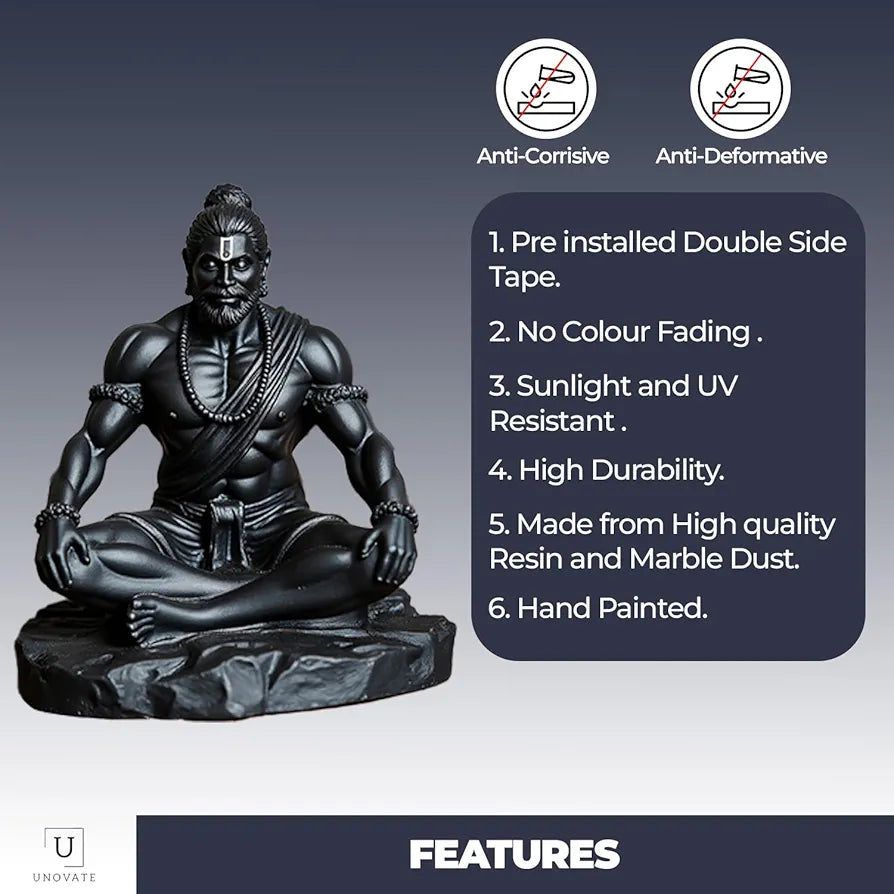 Unovate Lord Hanuman Idol Black for Car Dashboard