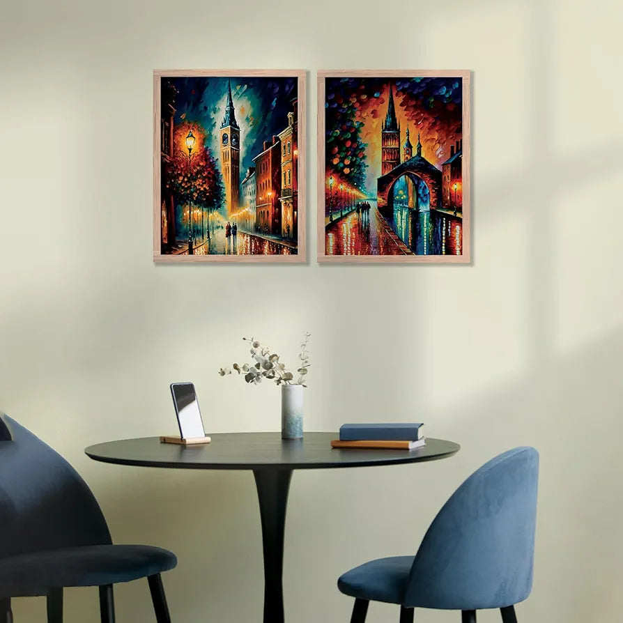 Kotart Premium Digital Painting with Frame for Home Decoration Iconic City Painting Pack of 2 Design01