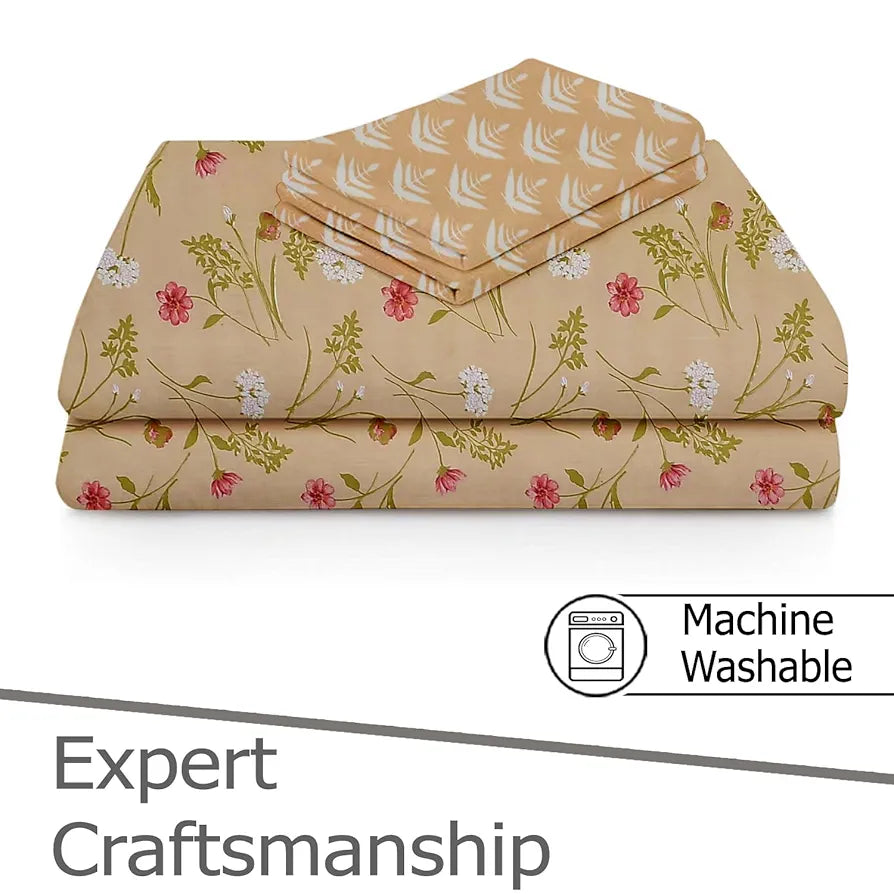 Fresh From Loom 240 TC XXL Microfiber Soft Cotton King Size Bedsheet for Double Bed with 2 Pillow Cover Hypoallergenic Soft Bed Sheet Dairy Cream