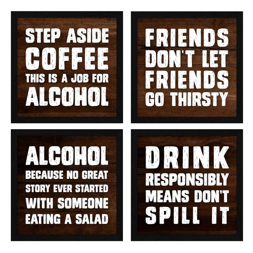 ArtX Motivational Quirky Funny Bar Quotes Wall Art Painting AXJ00105-ALC Framed Posters Set of 4