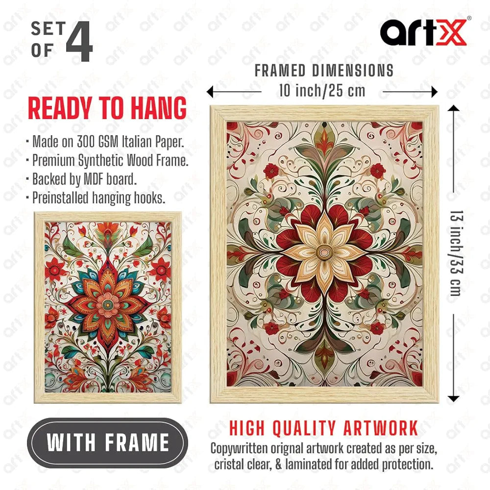 ArtX Paper Floral Patterns Botanical Art Paintings MadhuLeaves-SO6-01 With Frame Multicolor Set of 6