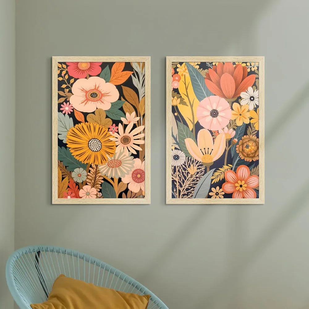 ArtX Paper Boho Art Paintings with Frame Flowers - 08  Set of 2