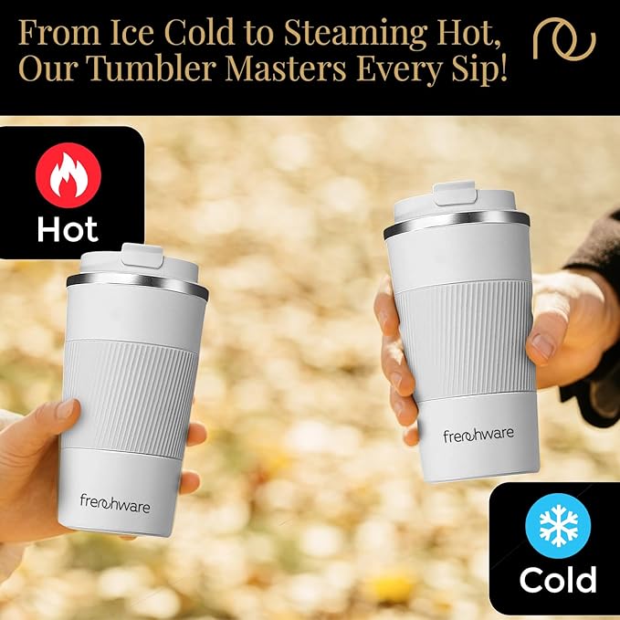 Frenchware Coffee Mug | 510 Ml | Tumbler, Flask for Tea Coffee, Insulated Coffee Mug | Coffee Mug With Leakproof Lid | White