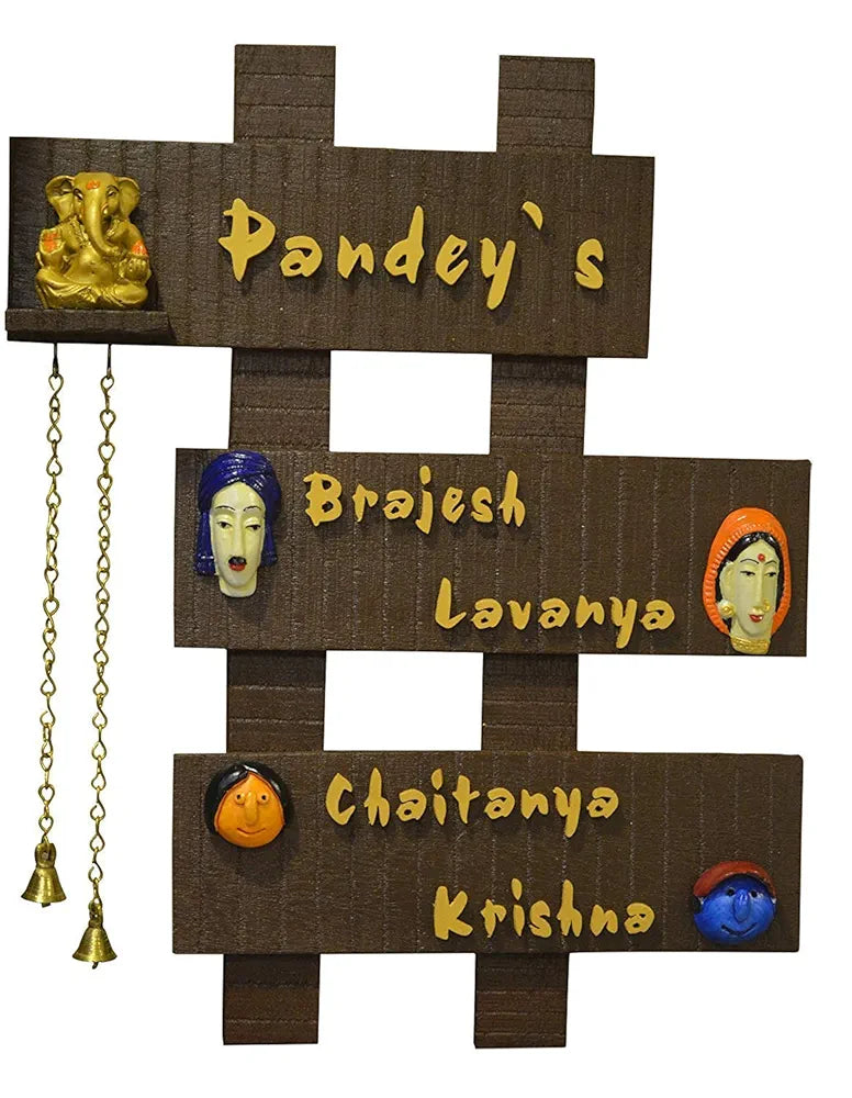 Karigaari India Customized Wooden Family Name Plate for Home Entrance