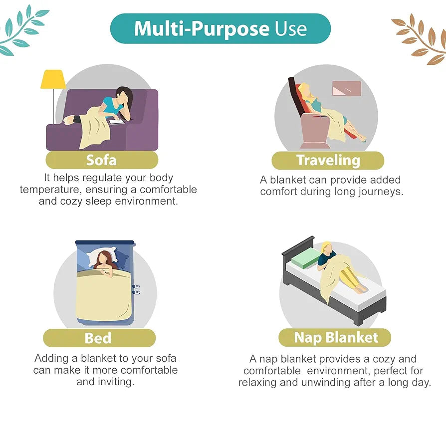 Divine Casa Floret 100% Cotton Single Dohar 120 GSM Soft & Lightweight Throw BlanketColour Meadow Green