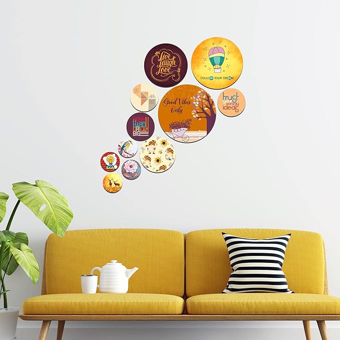 Artvibes Designer Mdf Wooden Wall Hangers for Home Decoration | Decor Hanging Ornaments | Pack of 11 Pieces