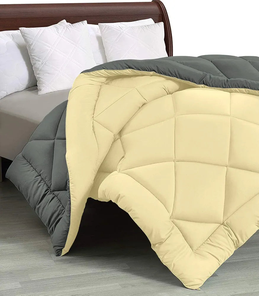 Cloth Fusion Reversible AC Comforter Set Double Bed Soft Microfibre King Size Quilt Blanket for Winter Yellow & Grey
