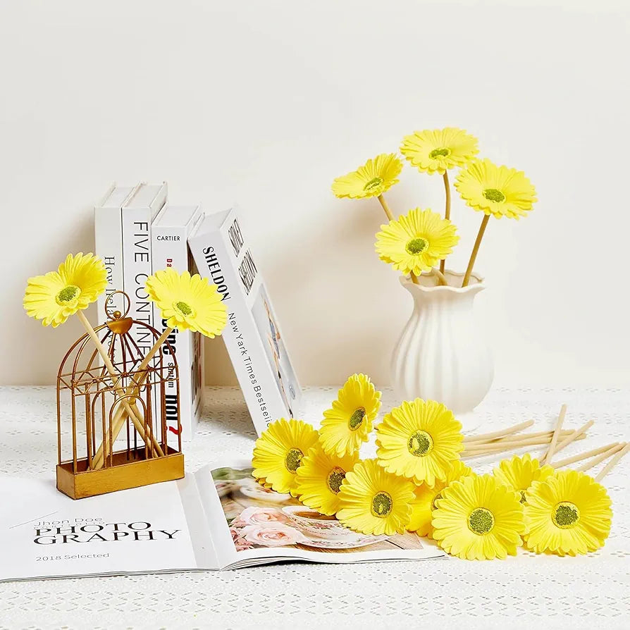 Gerbera Daisy Flowers Pack of 5 Orange Faux Blooms 30cm Tall Yellow